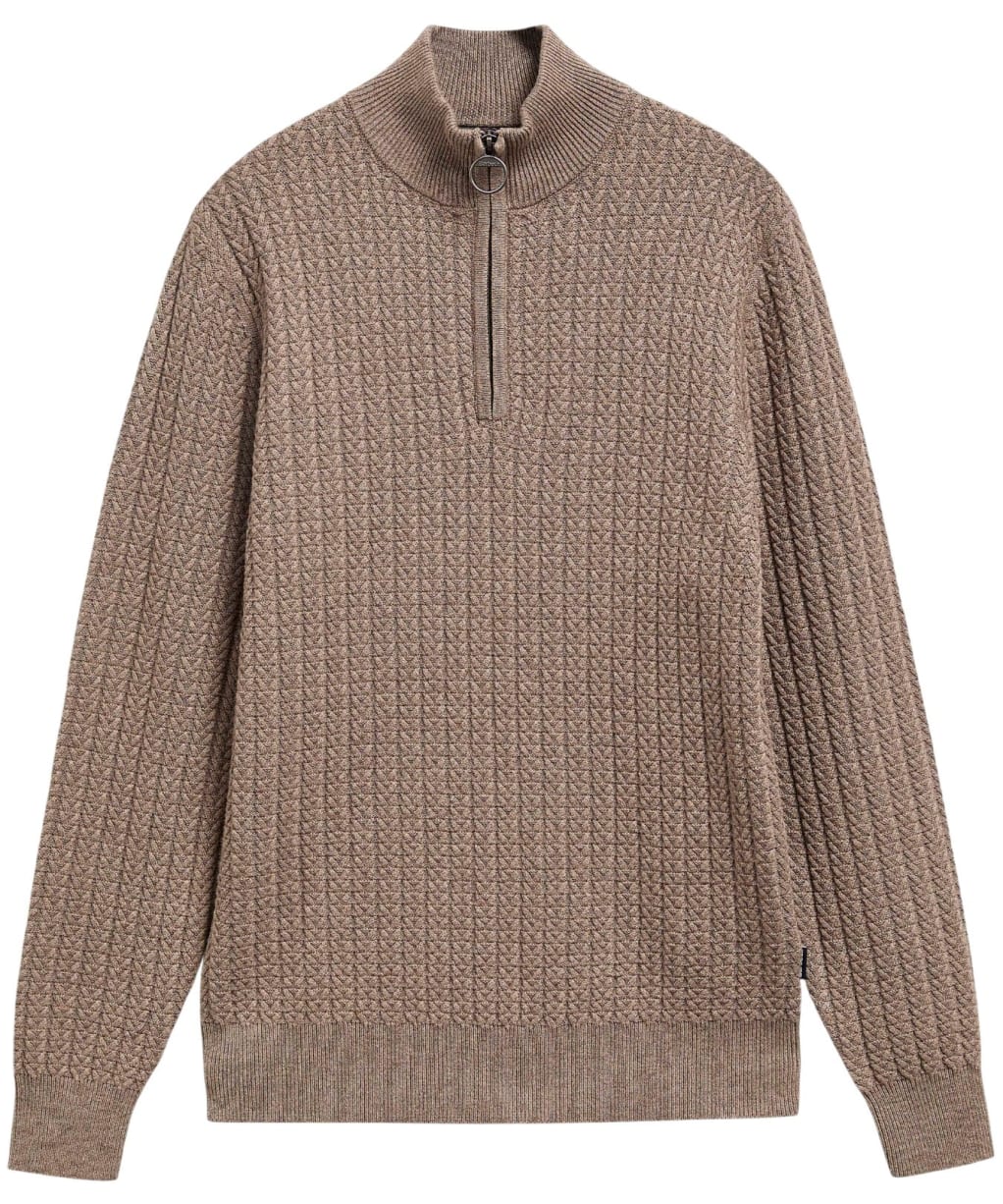 Men's Barbour Herringbone Knitted Half Zip - Stone
