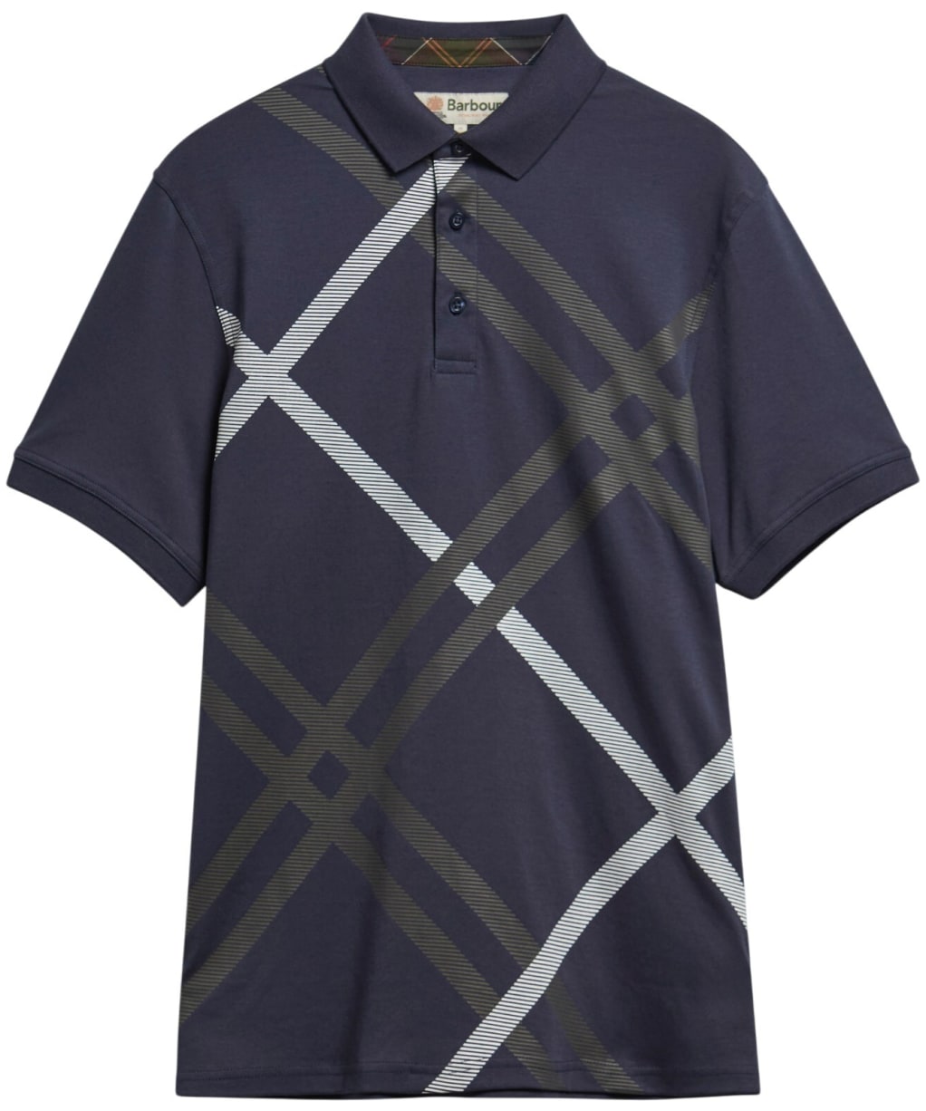 Men's Barbour Tartan Bias Print Tailored Polo Shirt - Navy