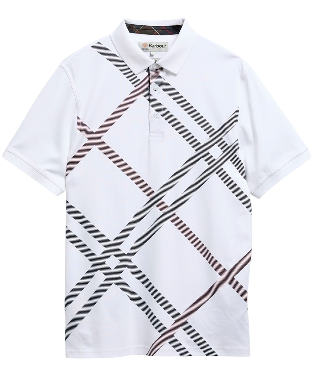 Men's Barbour Tartan Bias Print Tailored Polo Shirt - White