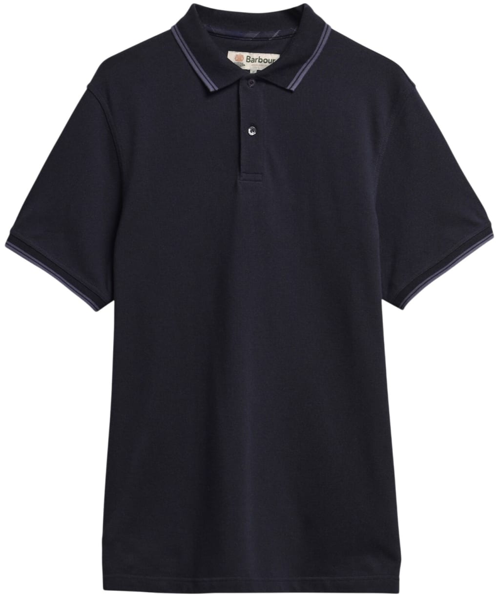 Men's Barbour Lunan Tartan Trimmed Tailored Polo Shirt - Navy