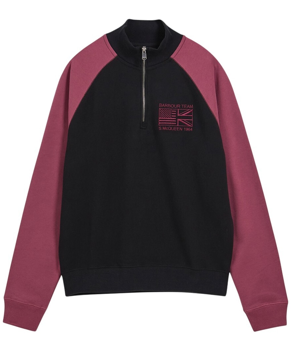 Men's Barbour International Steve McQueen Kenny Half Zip Sweatshirt - Black / Maroon