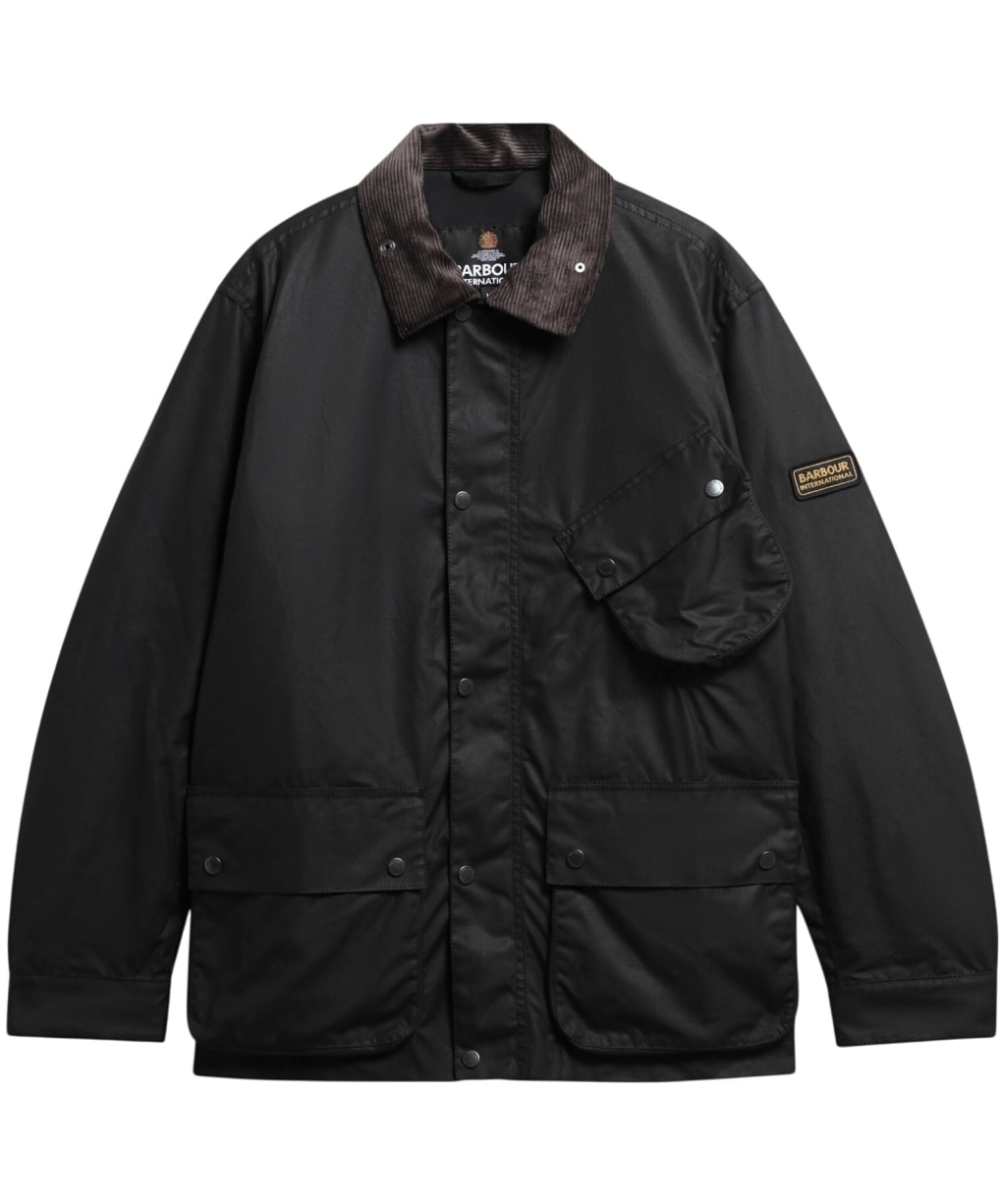 Men's Barbour International Brake Line Waxed Jacket - Black