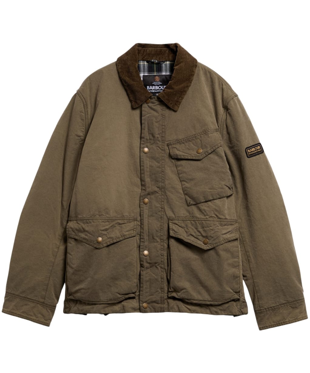 Men's Barbour International Winter Drifter Washed Waxed Jacket - Olive Night