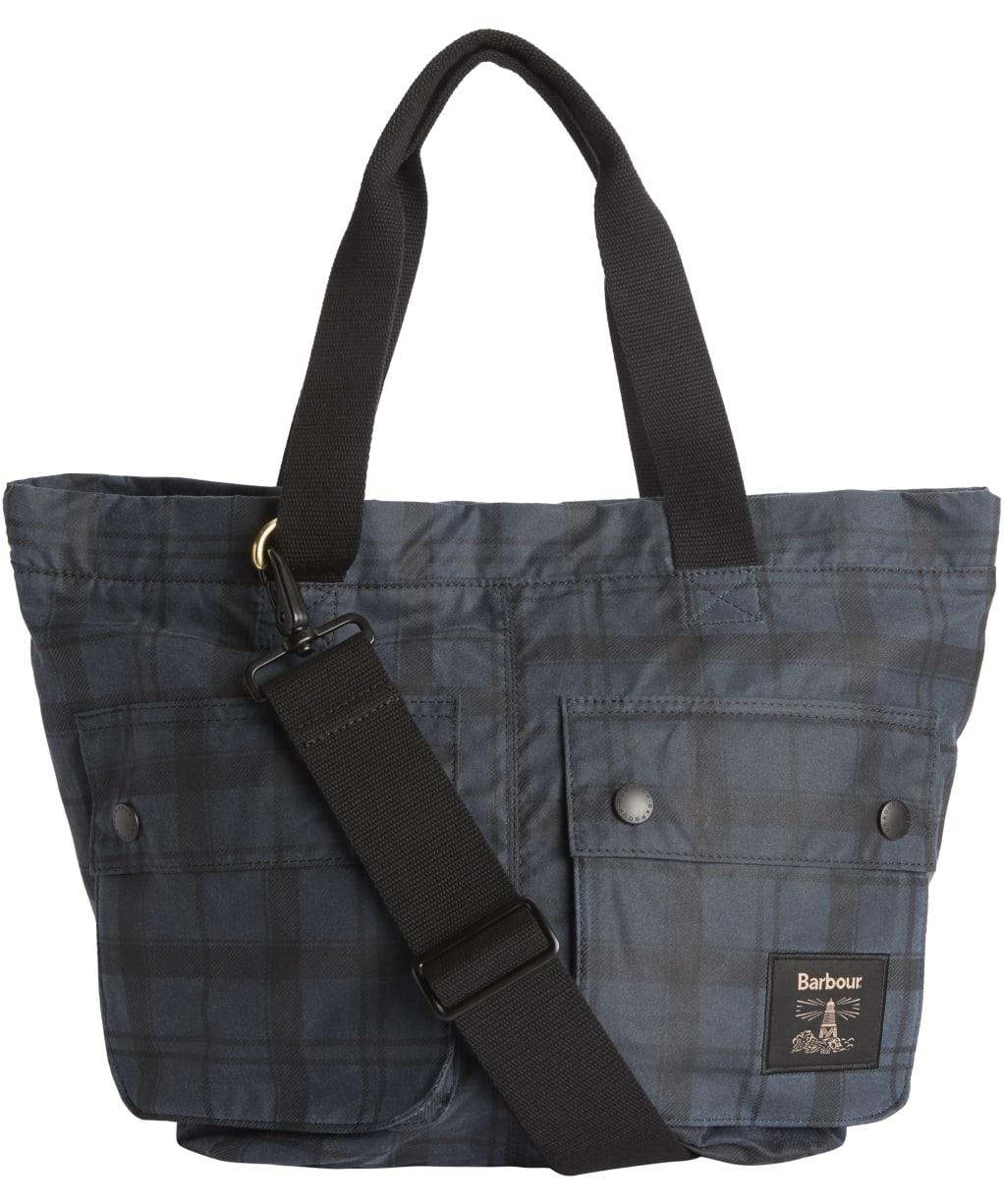 Barbour Field Waxed Carry All Tote Bag - Navy Tartan
