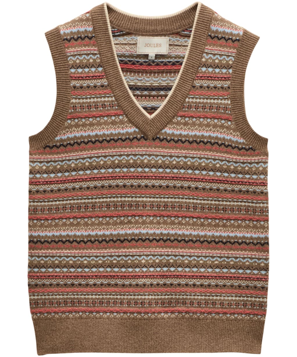 Women's Joules Fairisle V-Neck Tank Top - Tan Brown