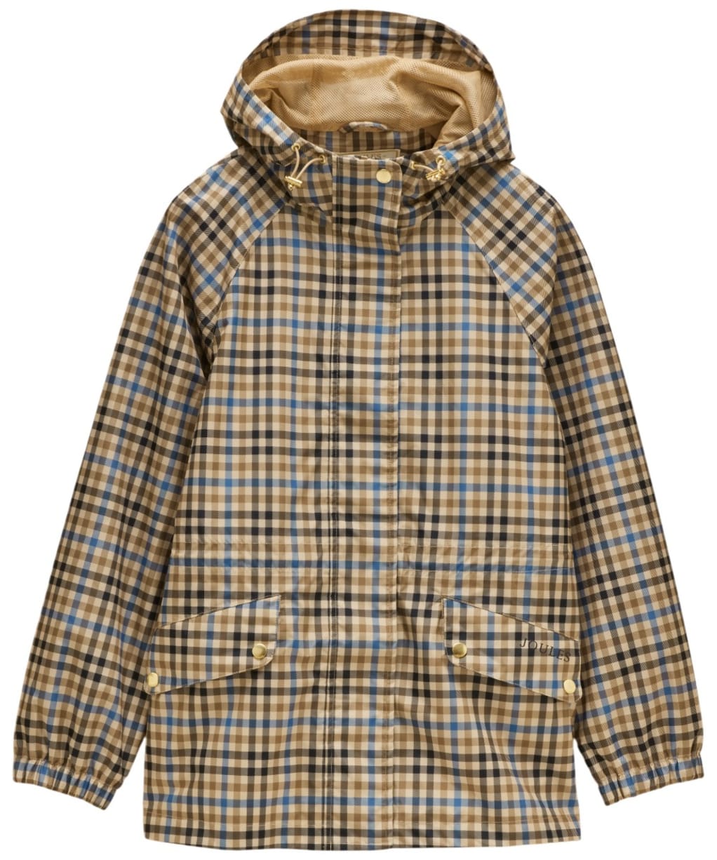 Women's Joules Everdry Waterproof Packable Raincoat - Tan Check