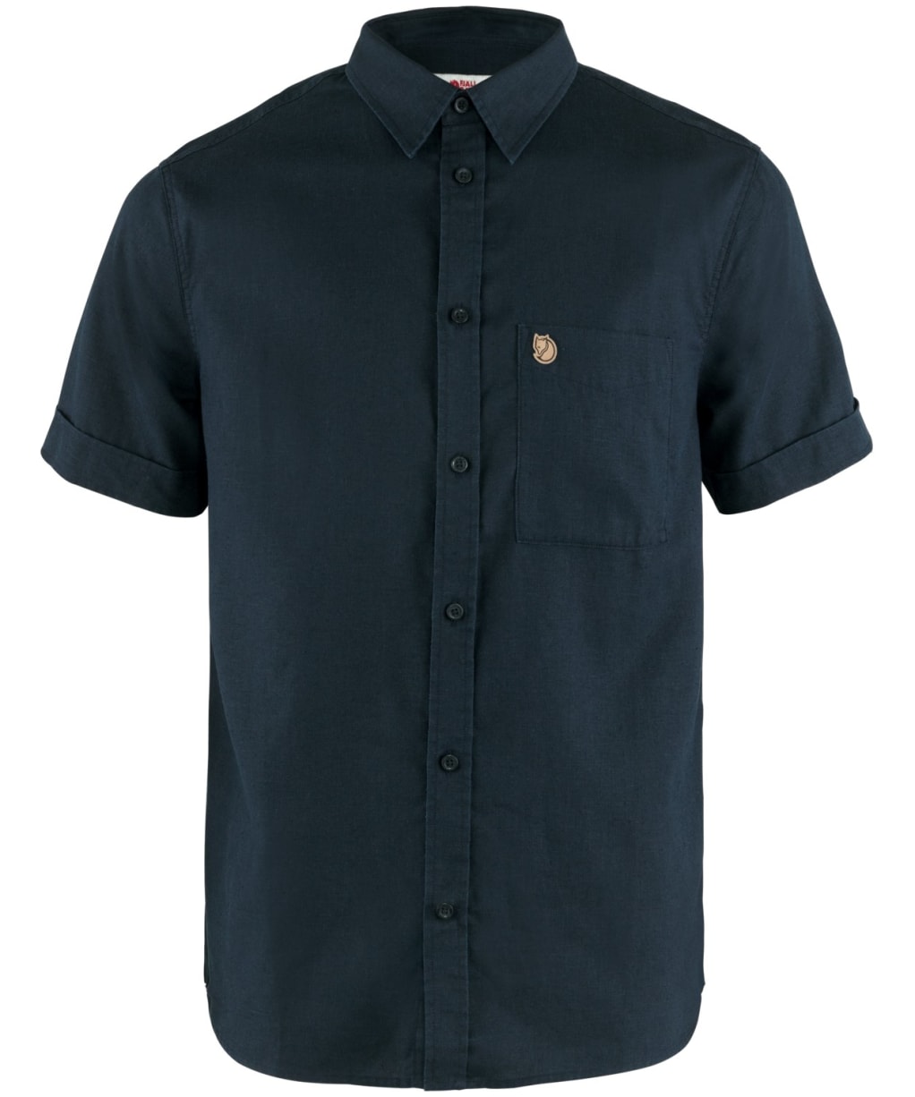 Men's Fjallraven Övik Travel Short Sleeve Shirt - Dark Navy / Patina Green