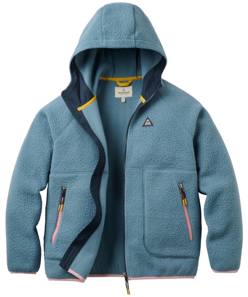 Women's Passenger Clothing Home Full Zip Recycled Hooded Sherpa Fleece - Stormy Blue