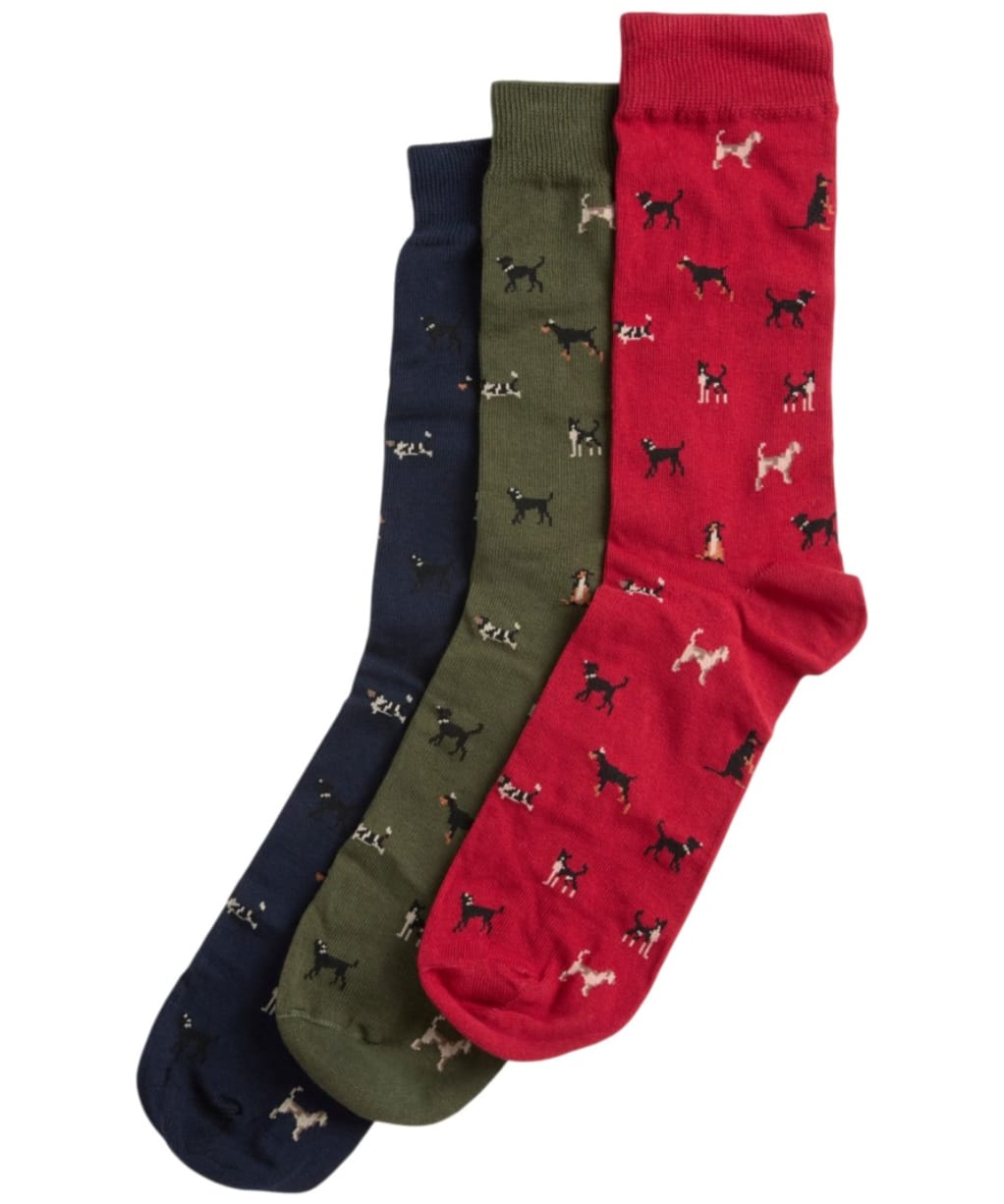 Men's Barbour Dog Sock Gift Set - Navy / Red / Green