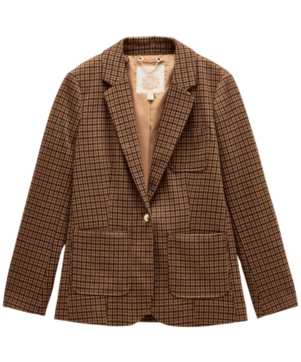  Women's Joules Albury Herringbone Jersey Blazer - Check