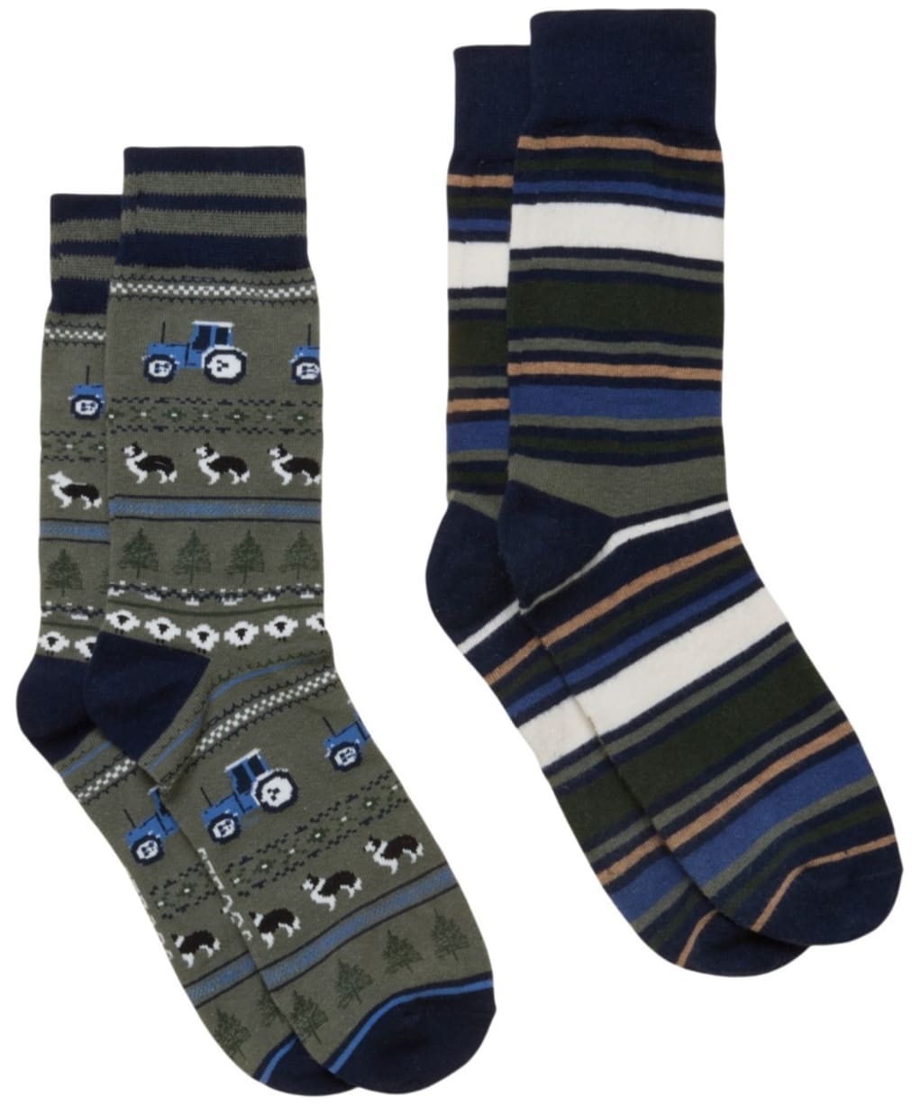 Men's Joules Kingsbury Socks - 2 Pack - Khaki Fairisle / Stripe