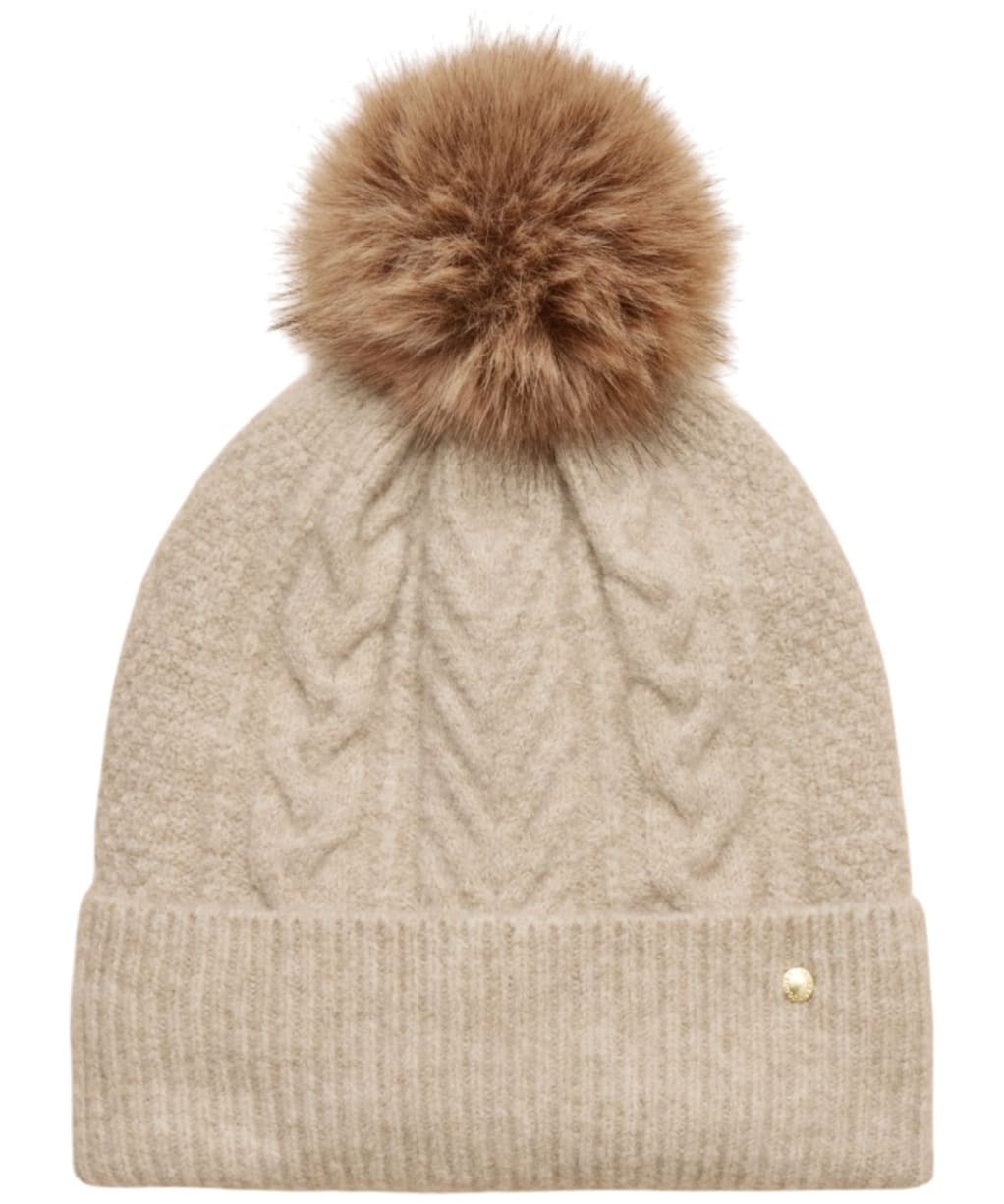 Women's Joules Cable Knit Bobble Hat - Oatmeal
