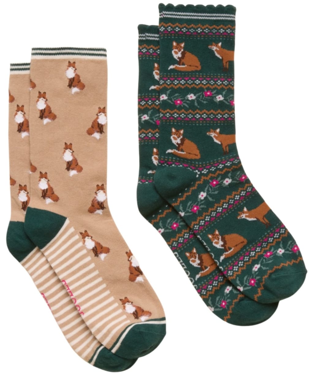 Women's Joules Everyday Sock - 2 Pack - Neutral Green Fox