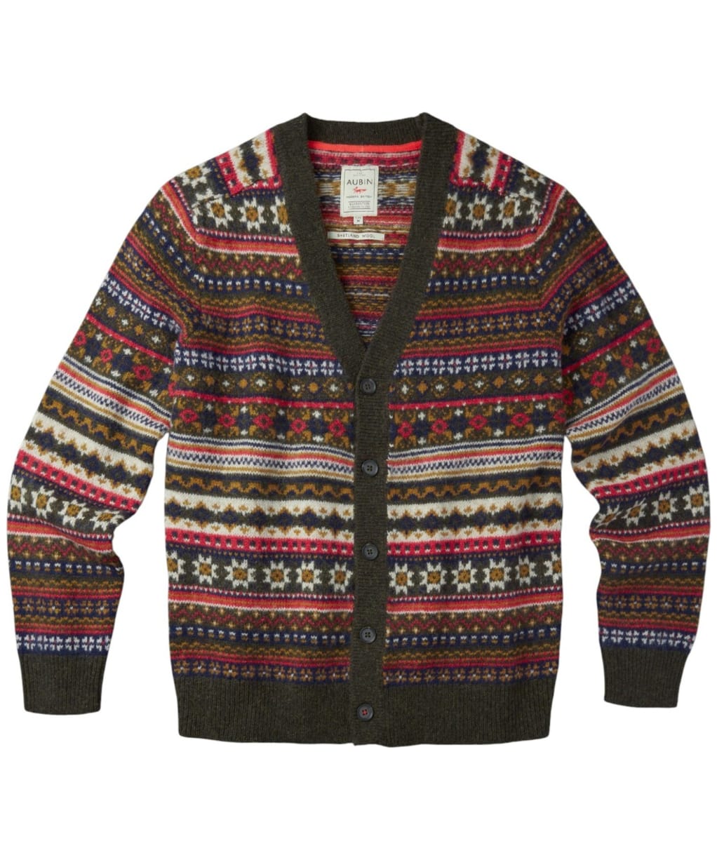 Men's Aubin Wheldrake Fairisle Cardigan - Khaki Fairisle