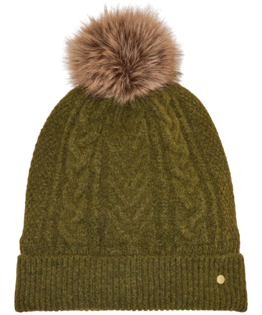 Women's Joules Cable Knit Bobble Hat - Khaki Green