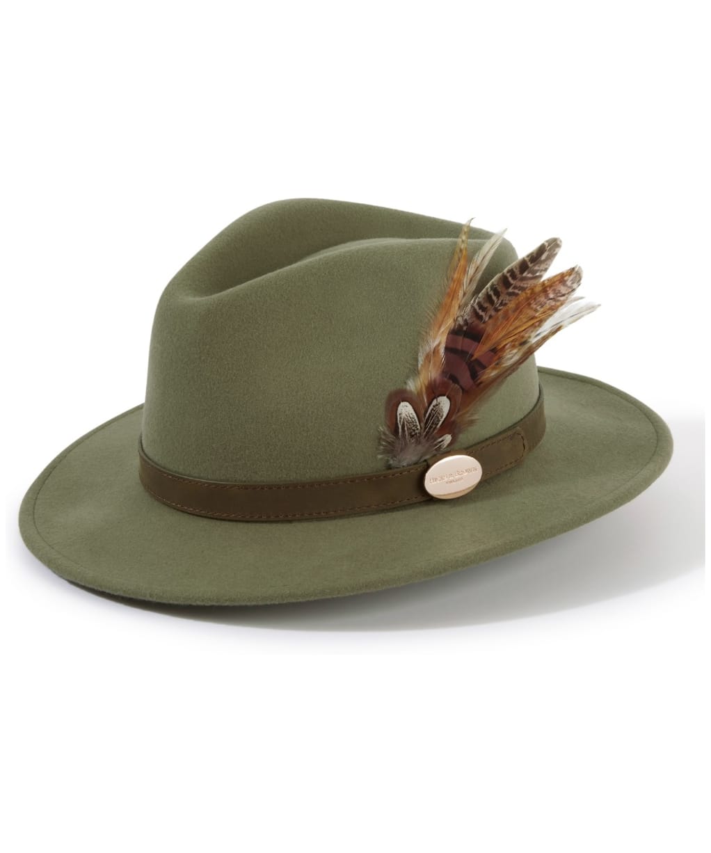 Women's Hicks & Brown The Suffolk Fedora - Bronze Side Feather - Moss