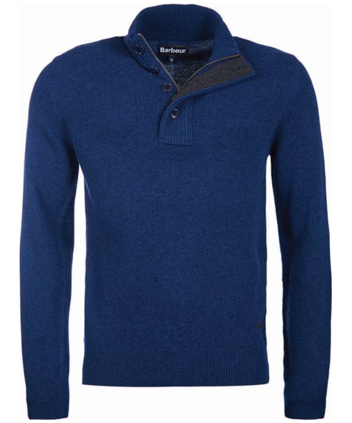 Men's Barbour Patch Half Button Lambswool Sweater - Deep Blue