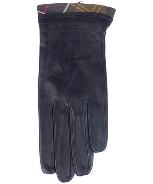 Women’s Barbour Tartan Trimmed Leather Gloves - Black