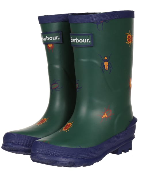 Kid's Barbour Shield Wellington Boots - NAVY BUGS