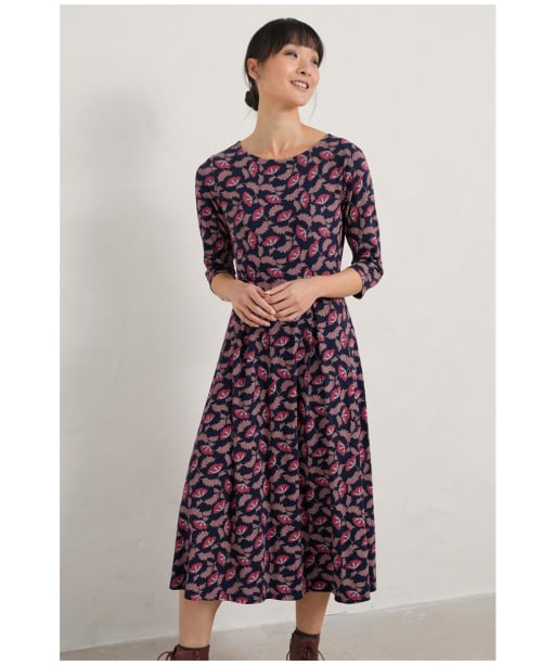 Seasalt Women's Wild Bouquet 3/4 Sleeve Midi Dress In Marine Forms Mussel main image 0