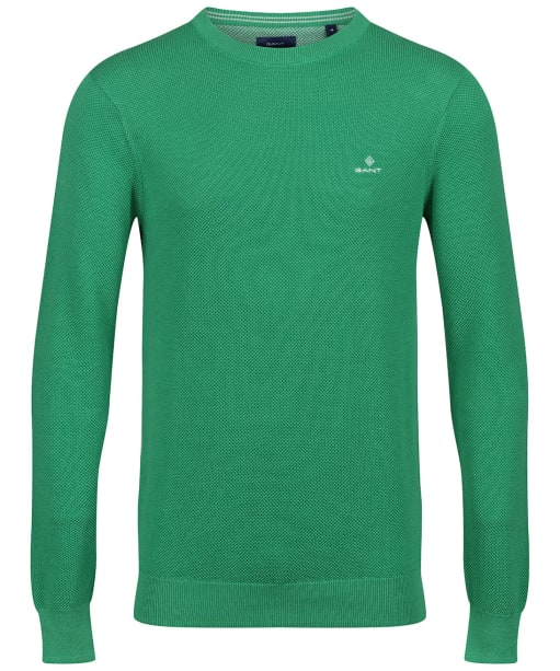 Men's GANT Cotton Pique Crew Neck Sweater - Mid Green