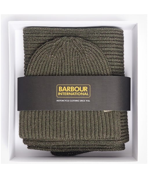 Women's Barbour International Estoril Beanie & Scarf Gift Set - Envy Olive