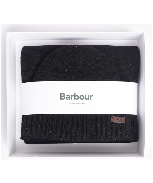 Men’s Barbour Carlton Fleck Beanie & Scarf Gift Set - Black