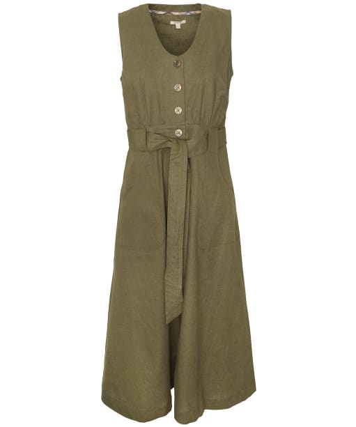 Women's Barbour Rutherglen Button Through Cotton Linen Blend Midi Dress - Khaki