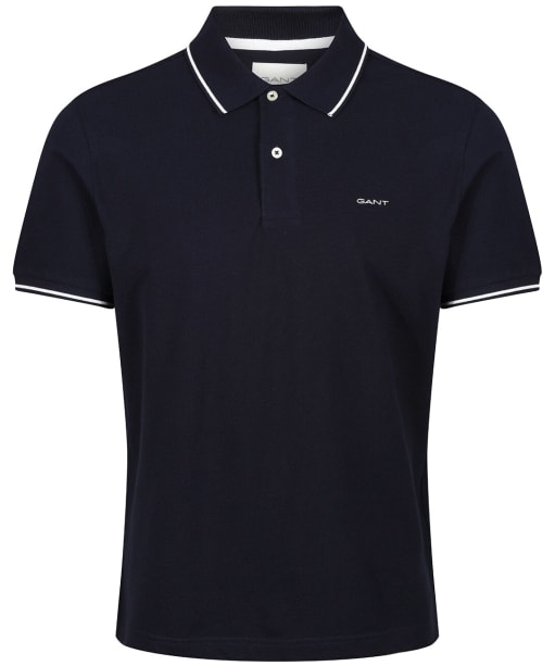 Men's GANT Tipped Pique Rugger Short Sleeve Cotton Polo Shirt - Evening Blue