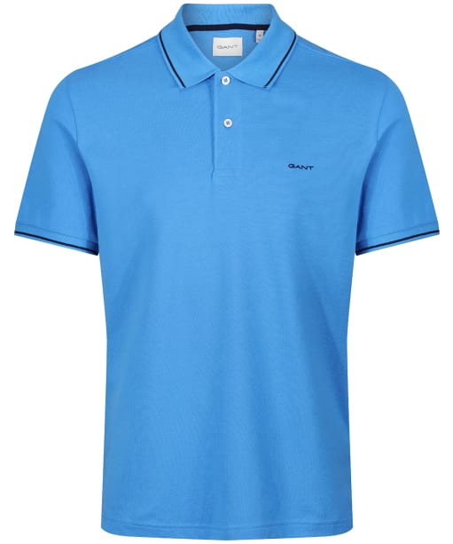 Men's GANT Tipped Pique Rugger Short Sleeve Cotton Polo Shirt - Day Blue