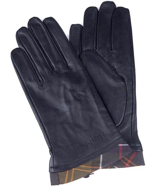 Women's Barbour Tartan Trimmed Leather Gloves - Black