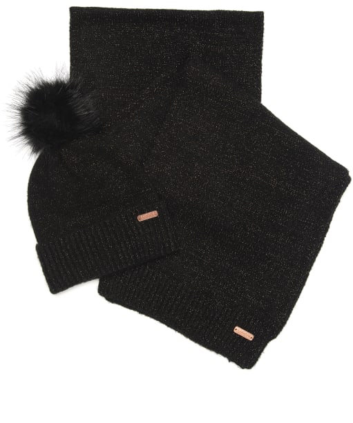 Women’s Barbour International Sparkle Hat & Scarf Set - Black