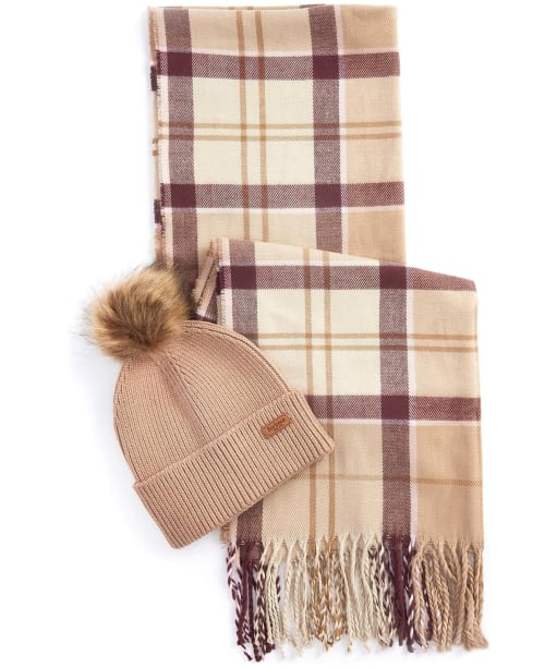 Women’s Barbour Dover Beanie & Hailes Scarf Gift Set - Muted Cabernet