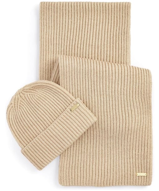 Women's Barbour International Estoril Beanie & Scarf Gift Set - Stone