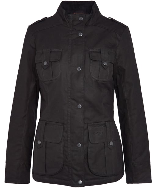 Women’s Barbour Winter Defence Waxed Jacket - Black / Classic Tartan