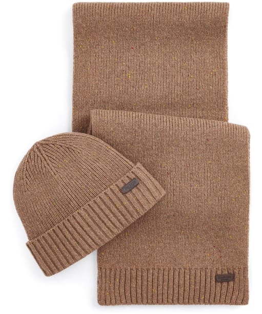 Men’s Barbour Carlton Fleck Beanie & Scarf Gift Set - Sandstone