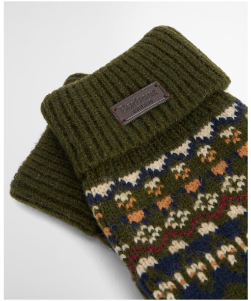 Men's Barbour Marlow Fair Isle Knitted Gloves - Olive