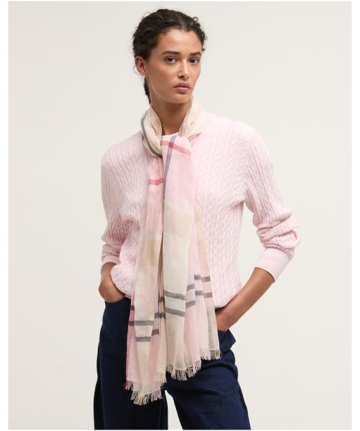 Women's Barbour Abigail Lightweight Cotton Linen Blend Tartan Scarf - Cherry Blossom