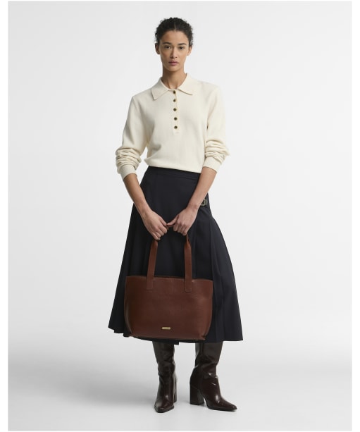 Women's Barbour Alder Large Leather Tote Bag - Brown