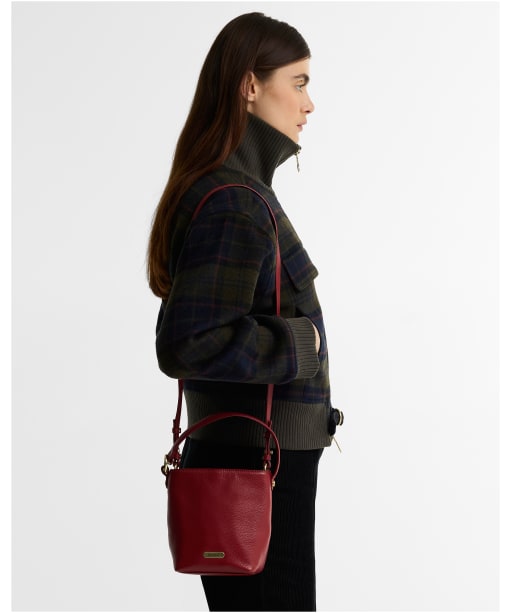 Women's Barbour Cedar Mini Leather Bucket Bag - Red