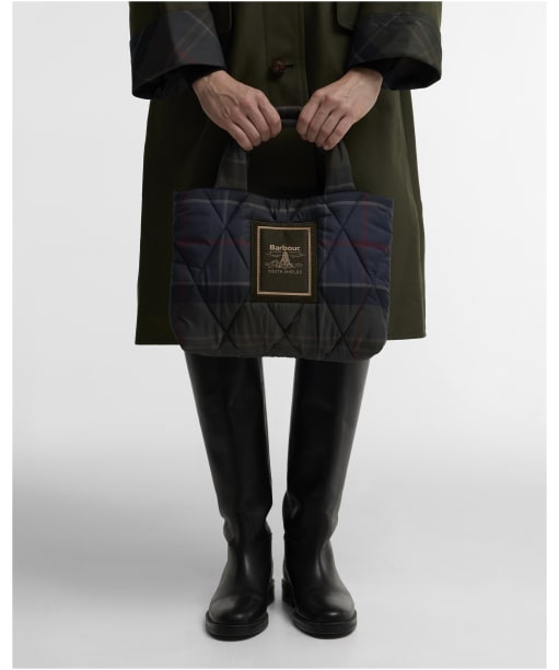 Women's Barbour Tartan Arlene Mini Quilted Tote Bag - Shadow Classic Tartan