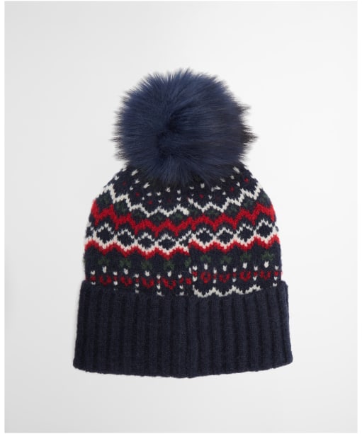 Women's Barbour Kingsford Fair Isle Beanie Hat - Navy