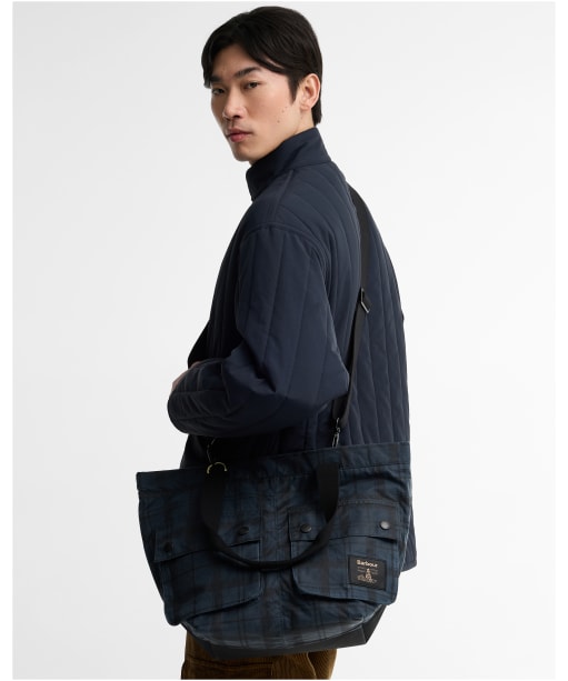 Barbour Field Waxed Carry All Tote Bag - Navy Tartan