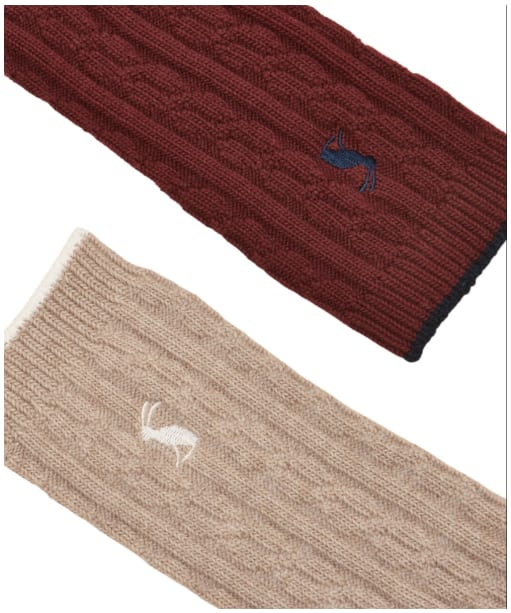  Women's Joules Cable Socks - 2 Pack - Oat / Berry