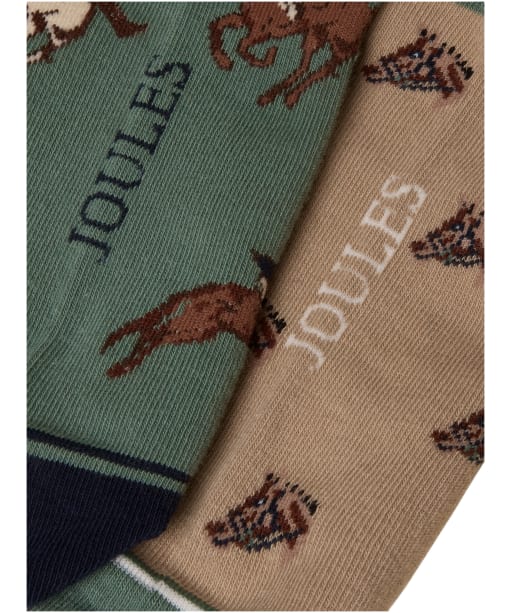  Women's Joules Everyday Sock - 2 Pack - Green / Neutral Horse