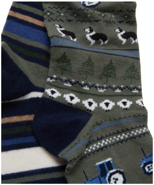 Men's Joules Kingsbury Socks - 2 Pack - Khaki Fairisle / Stripe