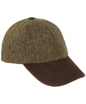 Heather Glencairn Harris Tweed Leather Peak Baseball Cap - Olive / Gold