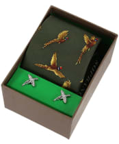 Soprano Pheasant Tie and Cufflinks Gift Set - New Green