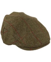 Heather Kinloch Waterproof British Tweed Flat Cap - Mid Olive / Red Check