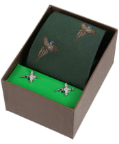 Men’s Soprano Flying Pheasants Tie and Cufflink Set - Green